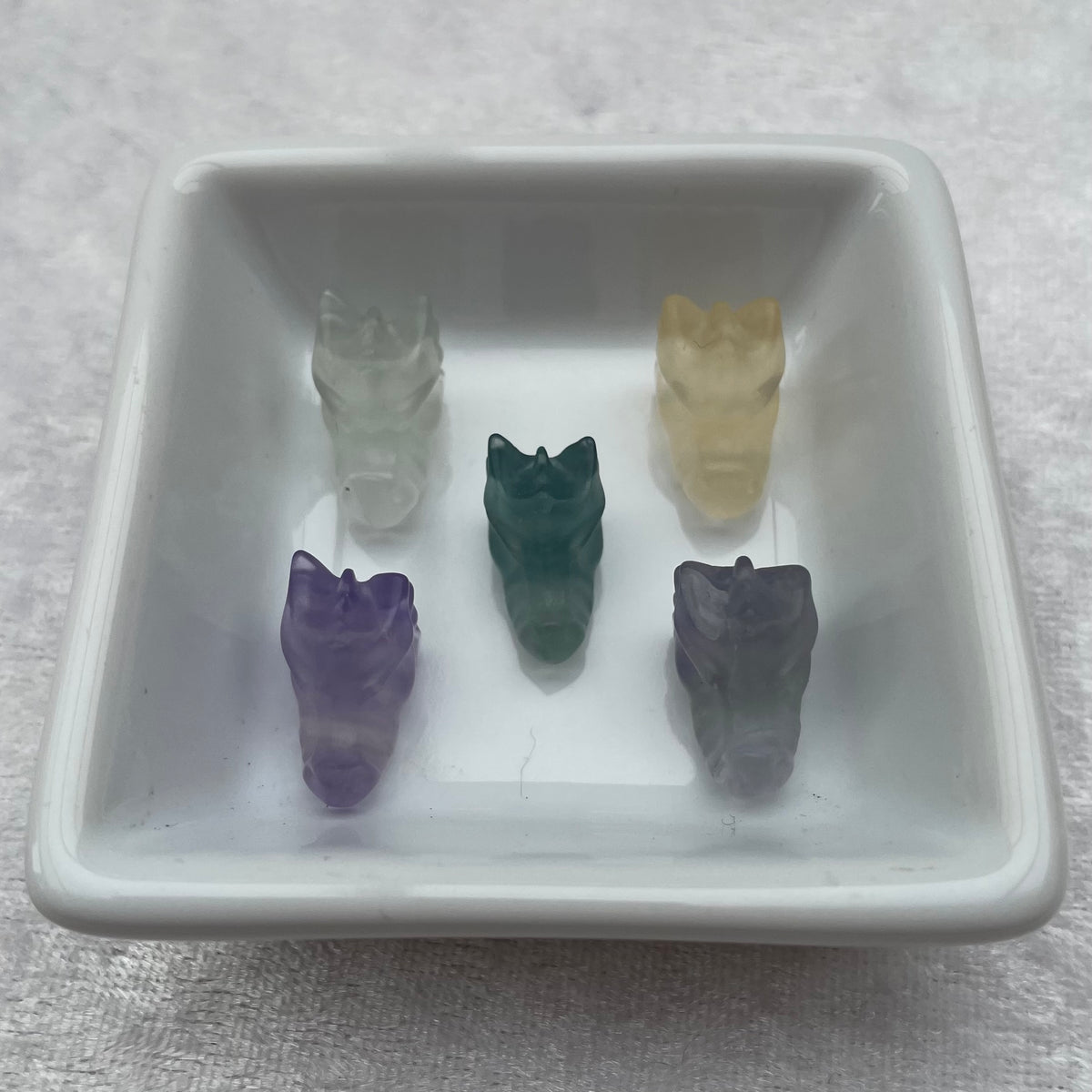 Mini Rainbow Fluorite Dragon Head Carvings