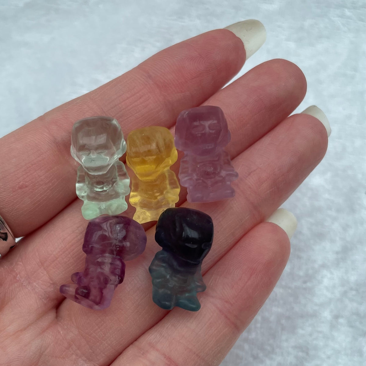 Mini Rainbow Fluorite Iron Man Carvings