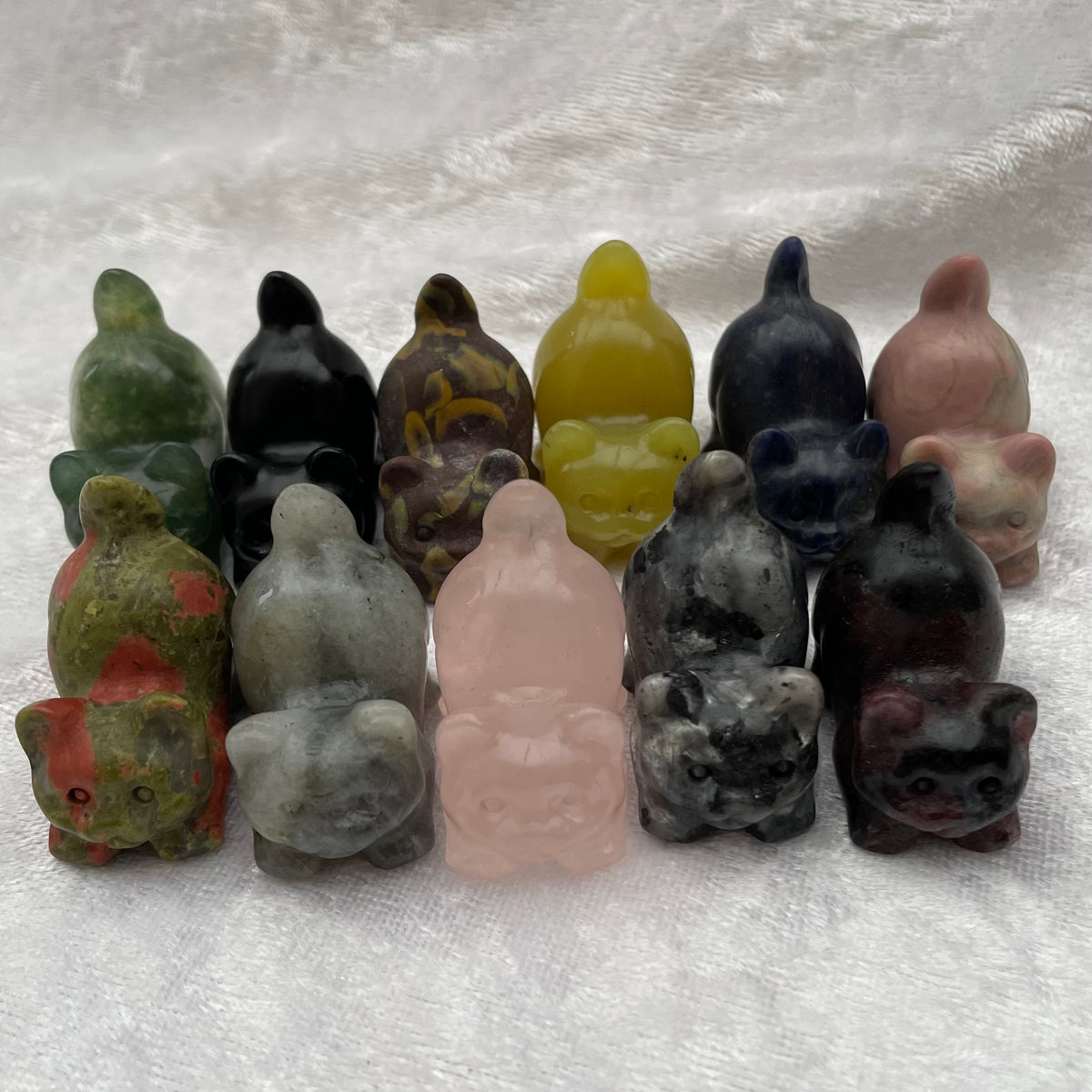 Mini Crystal Pouncing Cat Carvings