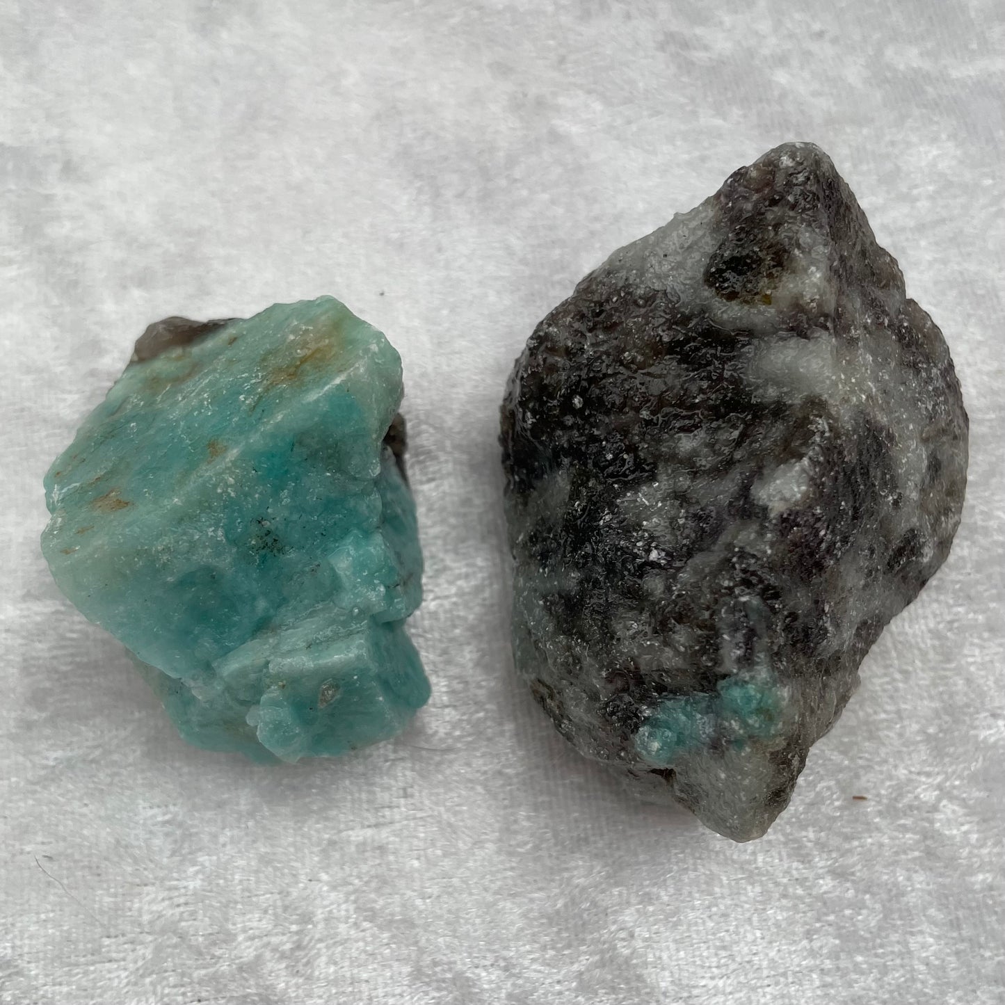 Rough Amazonite and Smoky Quartz