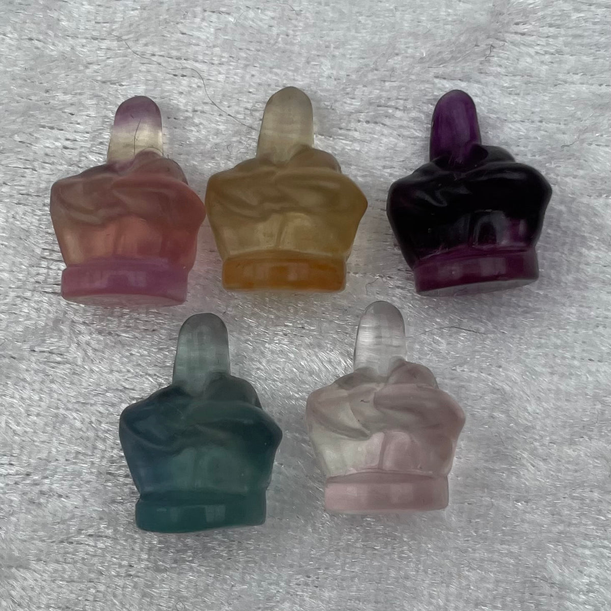 Mini Rainbow Fluorite Middle Finger Carvings