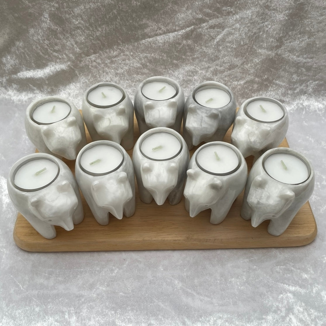 White Marble Bear Tealight Candle Holders