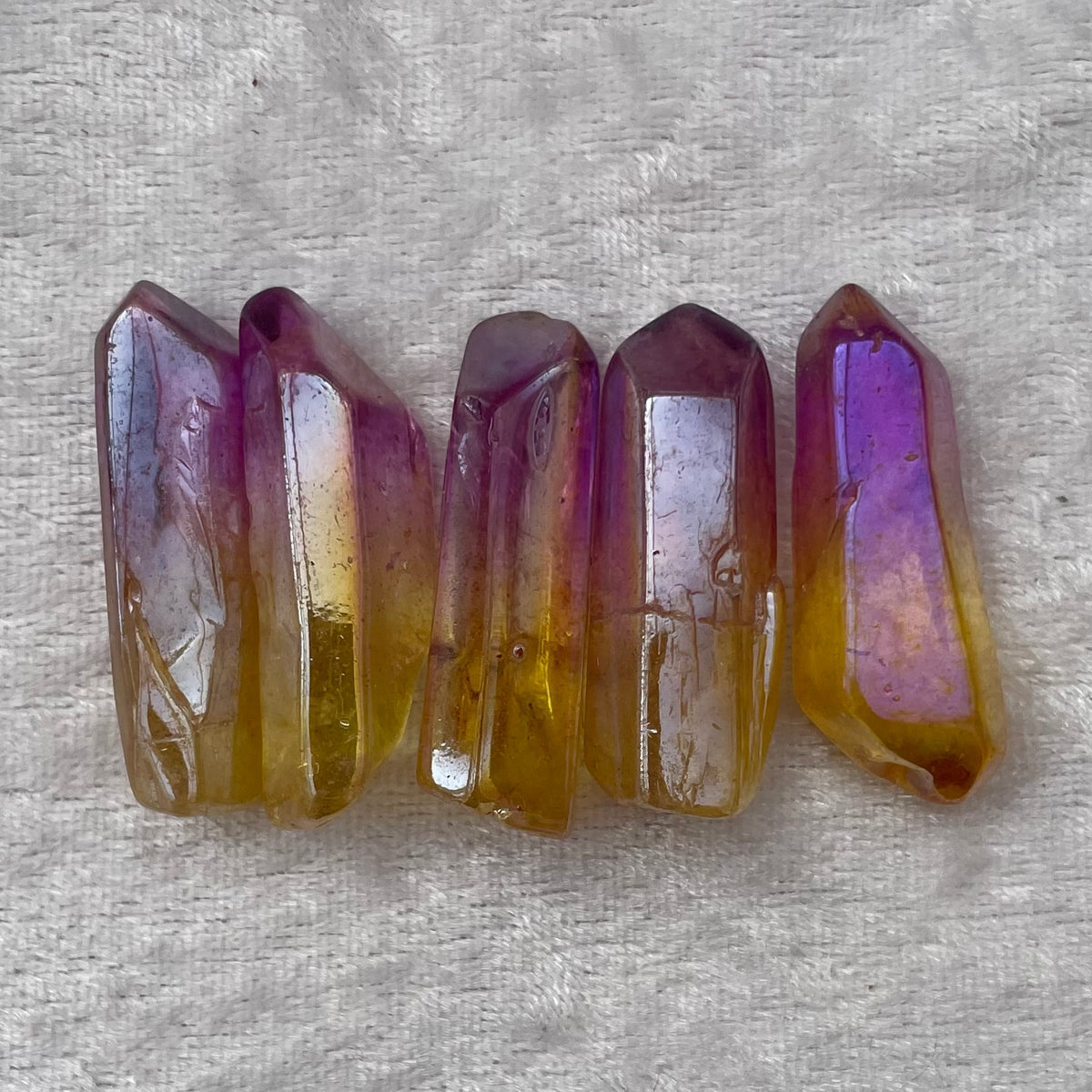 Pink and Yellow Aura Quartz Points