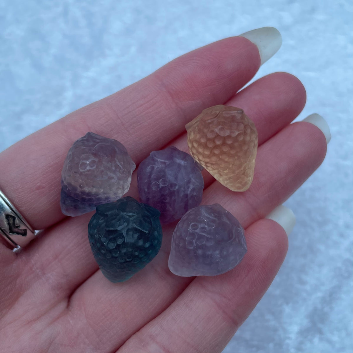 Mini Rainbow Fluorite Strawberry Carvings