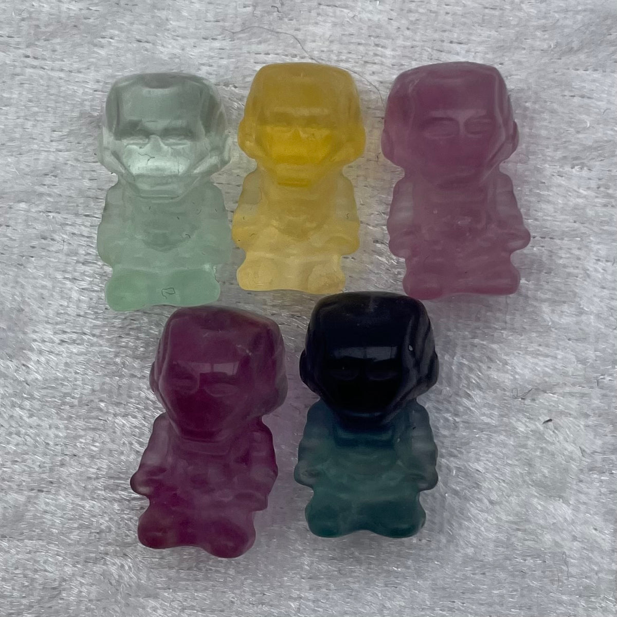 Mini Rainbow Fluorite Iron Man Carvings