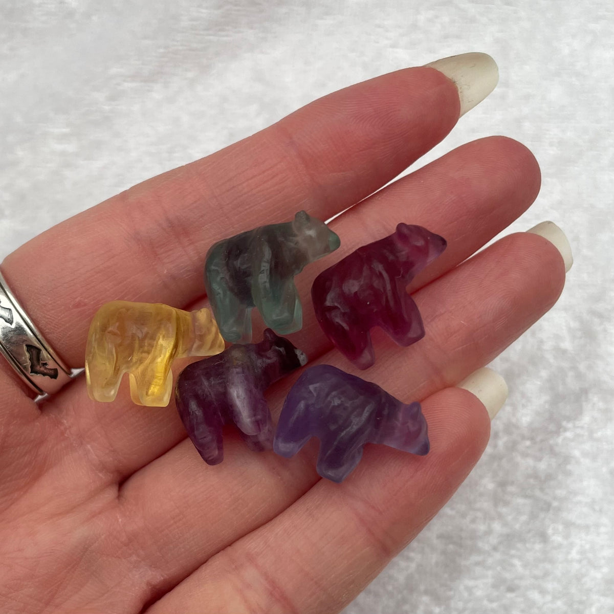Mini Rainbow Fluorite Bear Carvings