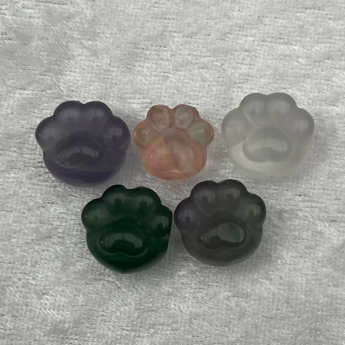 Mini Rainbow Fluorite Paw Print Carvings