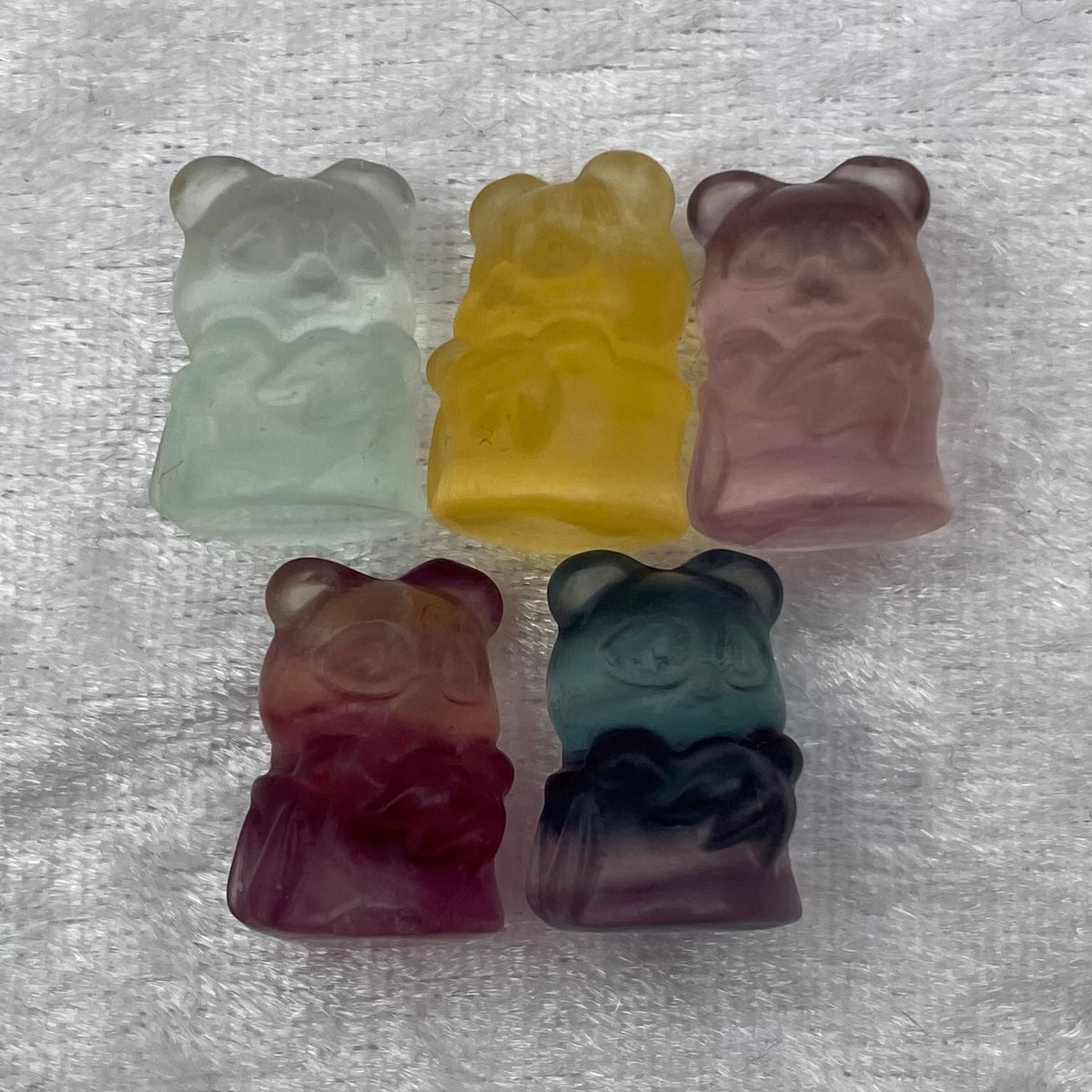 Mini Rainbow Fluorite Panda with Bamboo Carvings