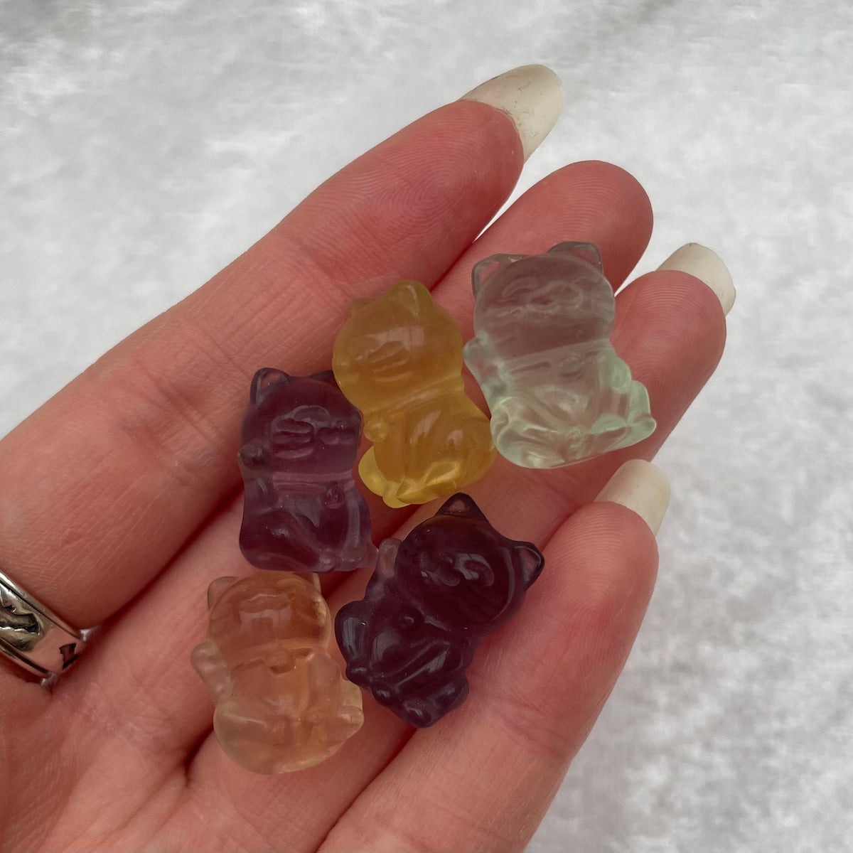 Mini Rainbow Fluorite Lucky Cat Carvings