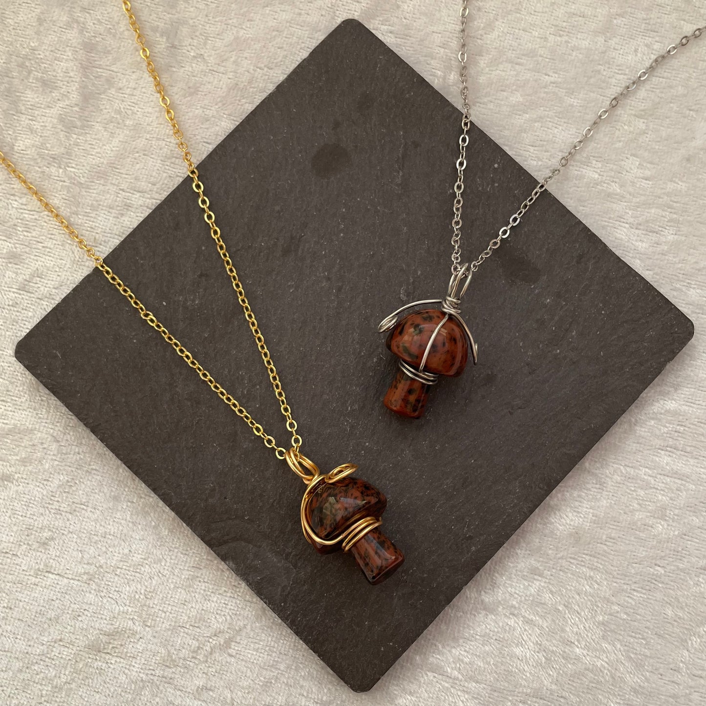 Mahogany Obsidian Wire Wrapped Mushroom Necklace