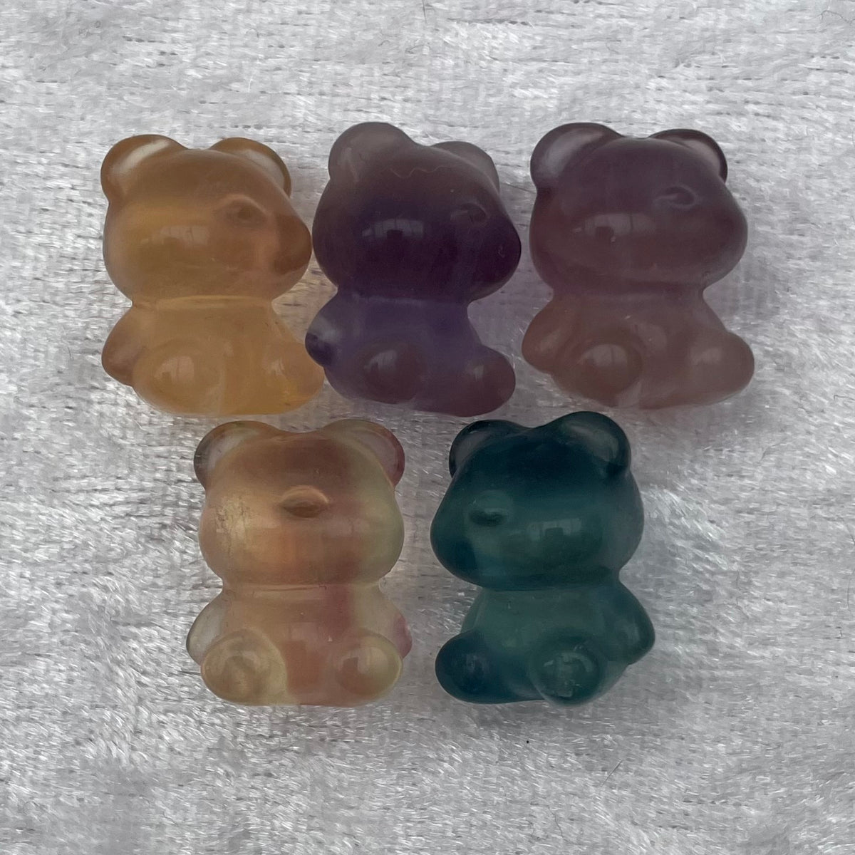 Mini Rainbow Fluorite Teddy Bear Carvings