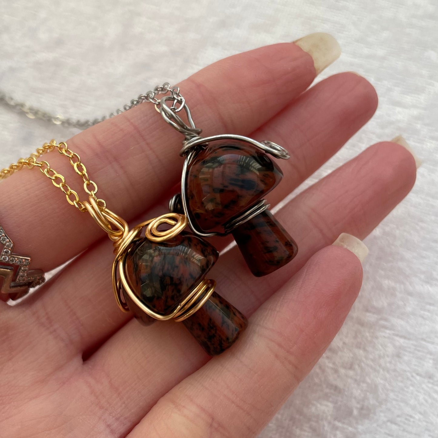 Mahogany Obsidian Wire Wrapped Mushroom Necklace