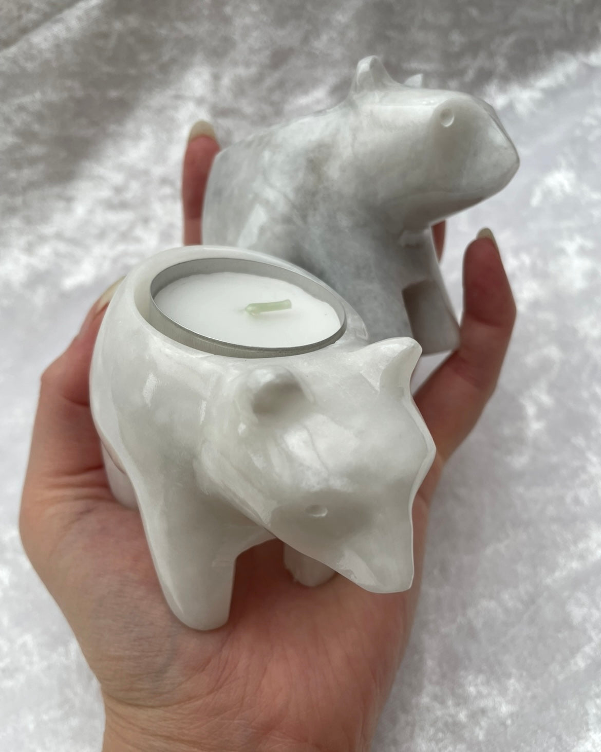 White Marble Bear Tealight Candle Holders