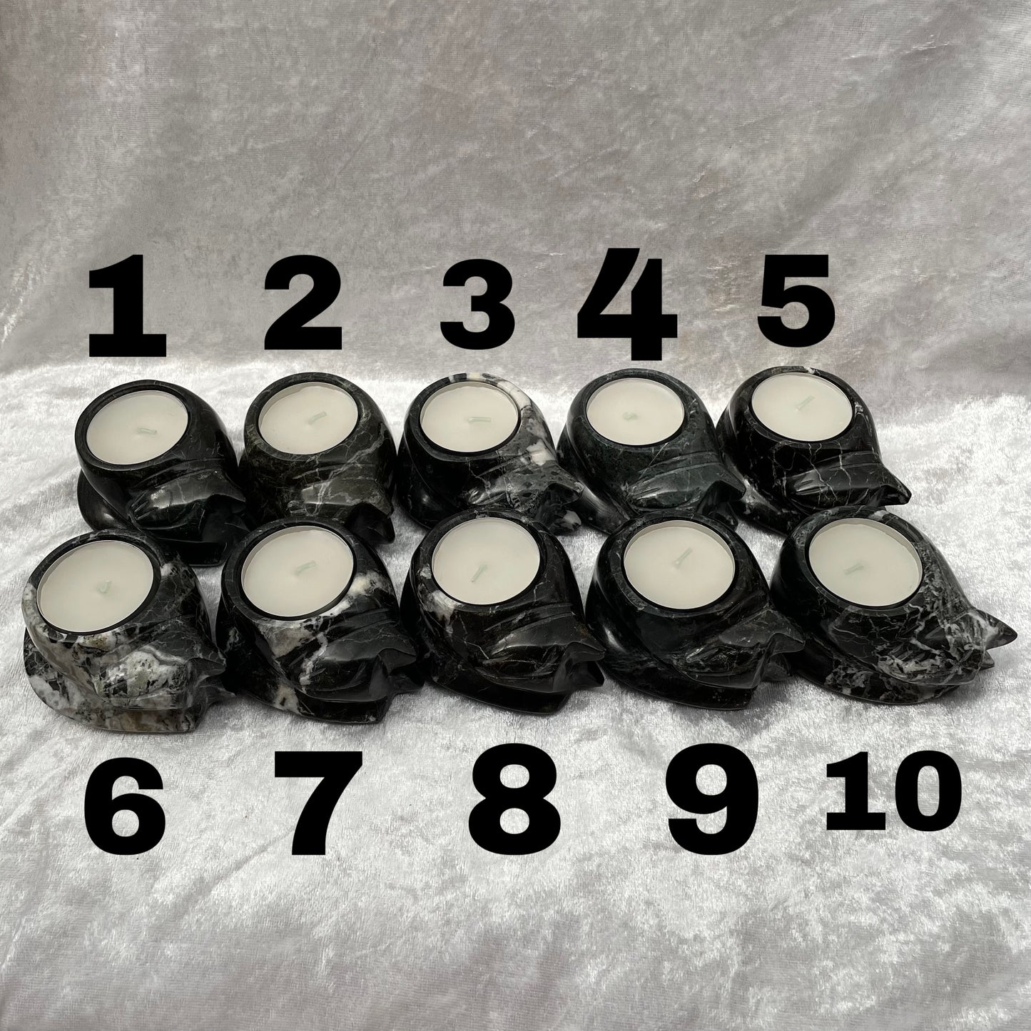 Black Marble Cat Tealight Candle Holders