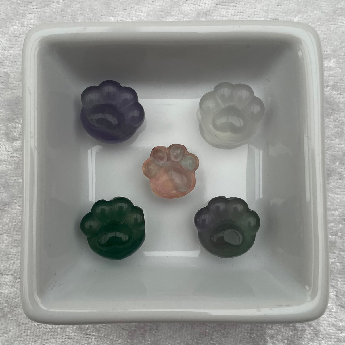 Mini Rainbow Fluorite Paw Print Carvings