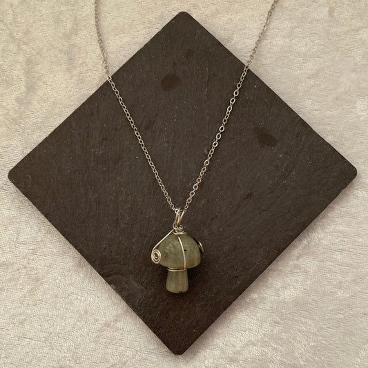 Labradorite Wire Wrapped Mushroom Necklace