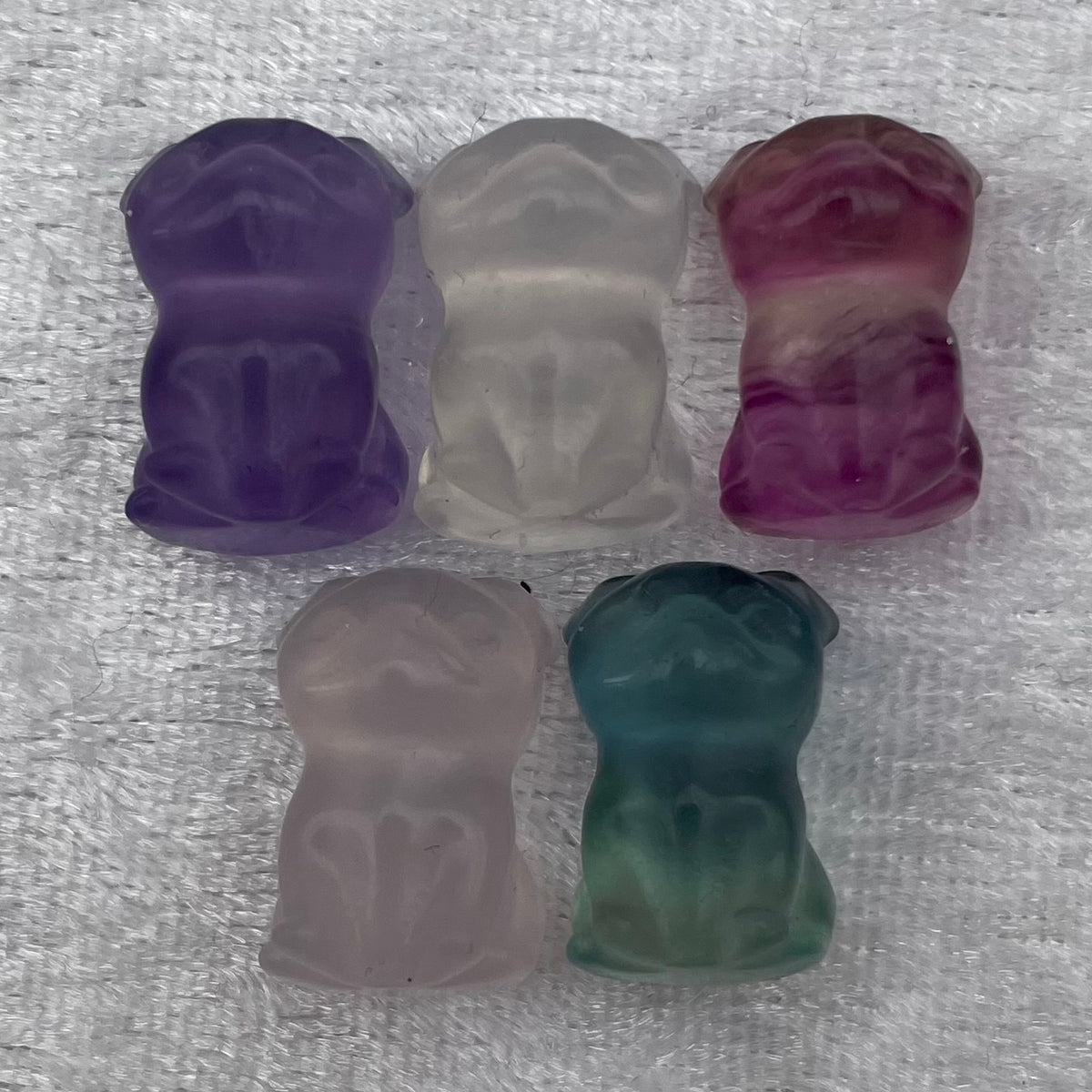 Mini Rainbow Fluorite Pug Carvings