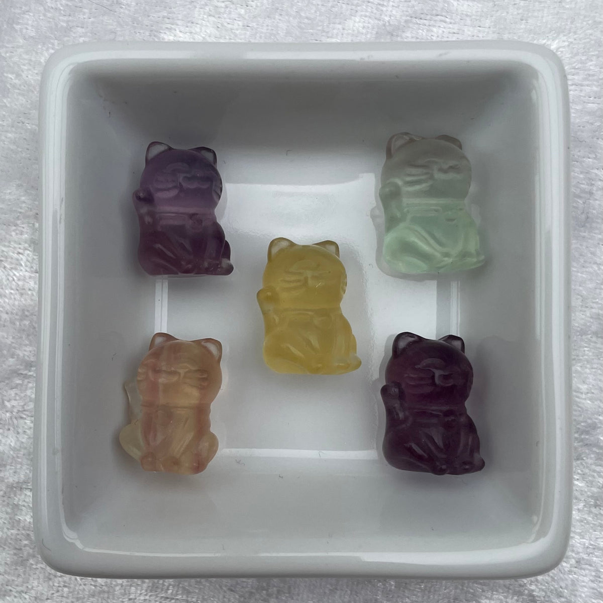 Mini Rainbow Fluorite Lucky Cat Carvings