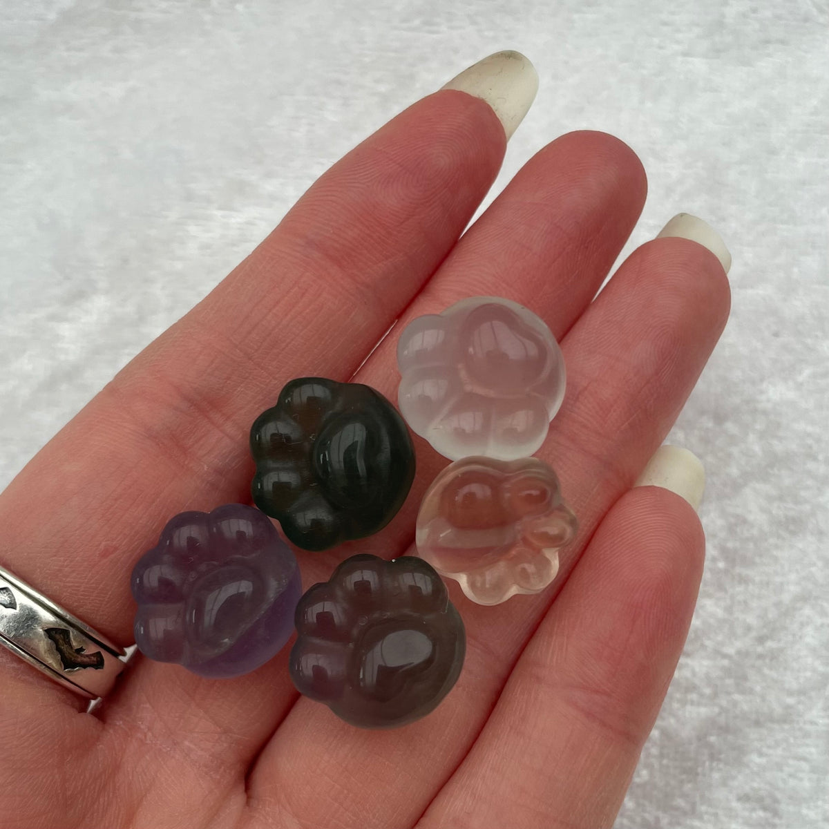 Mini Rainbow Fluorite Paw Print Carvings