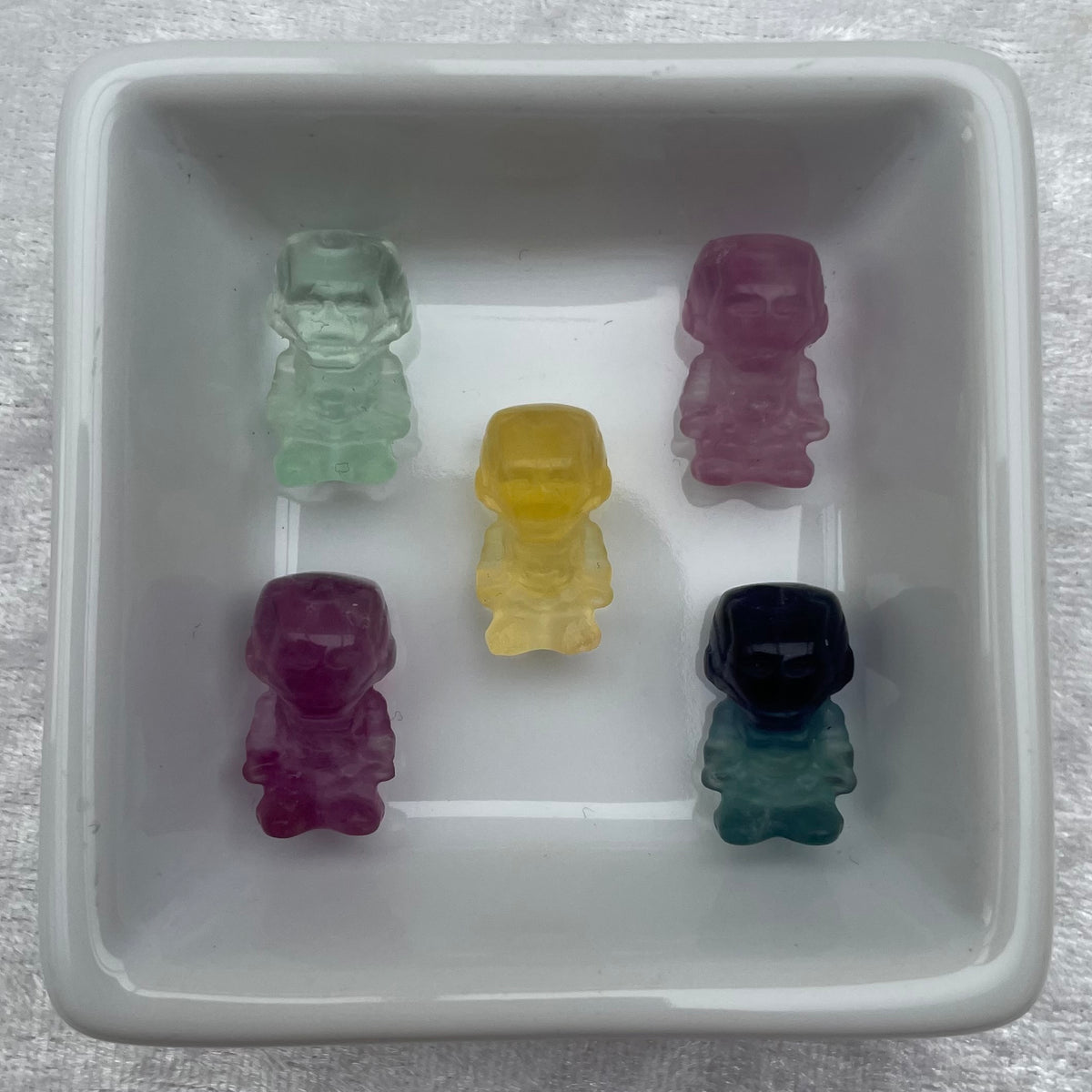 Mini Rainbow Fluorite Iron Man Carvings