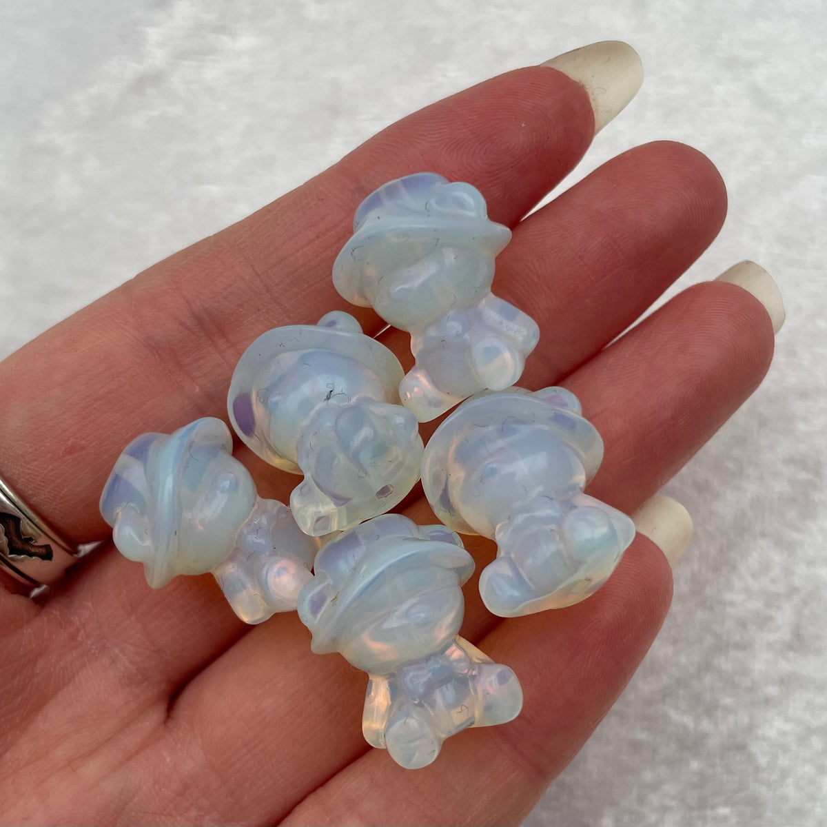 Mini Opalite Teddy Bear with Sunhat Carvings