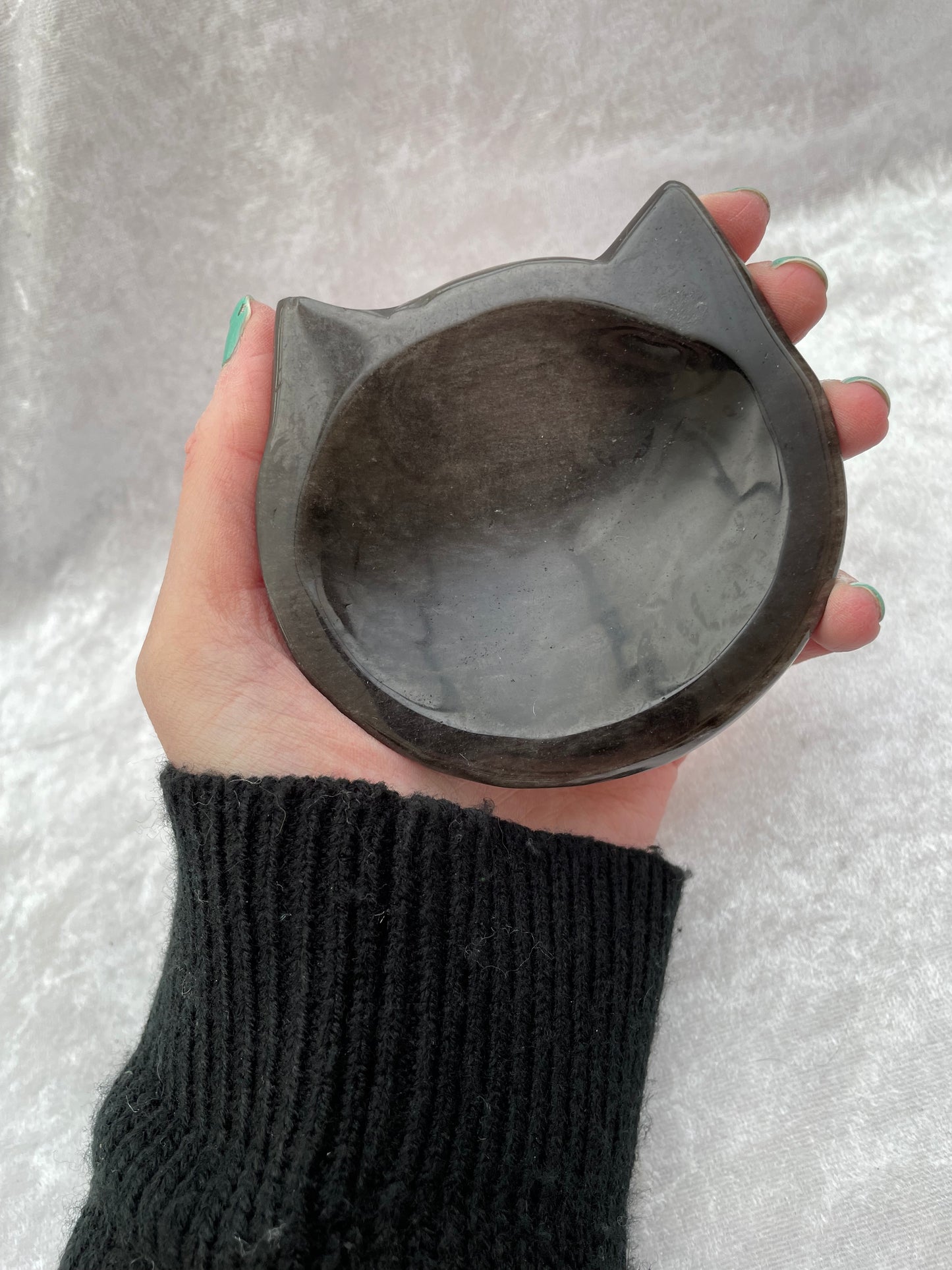 Cat Shaped Sheen Obsidian Bowl