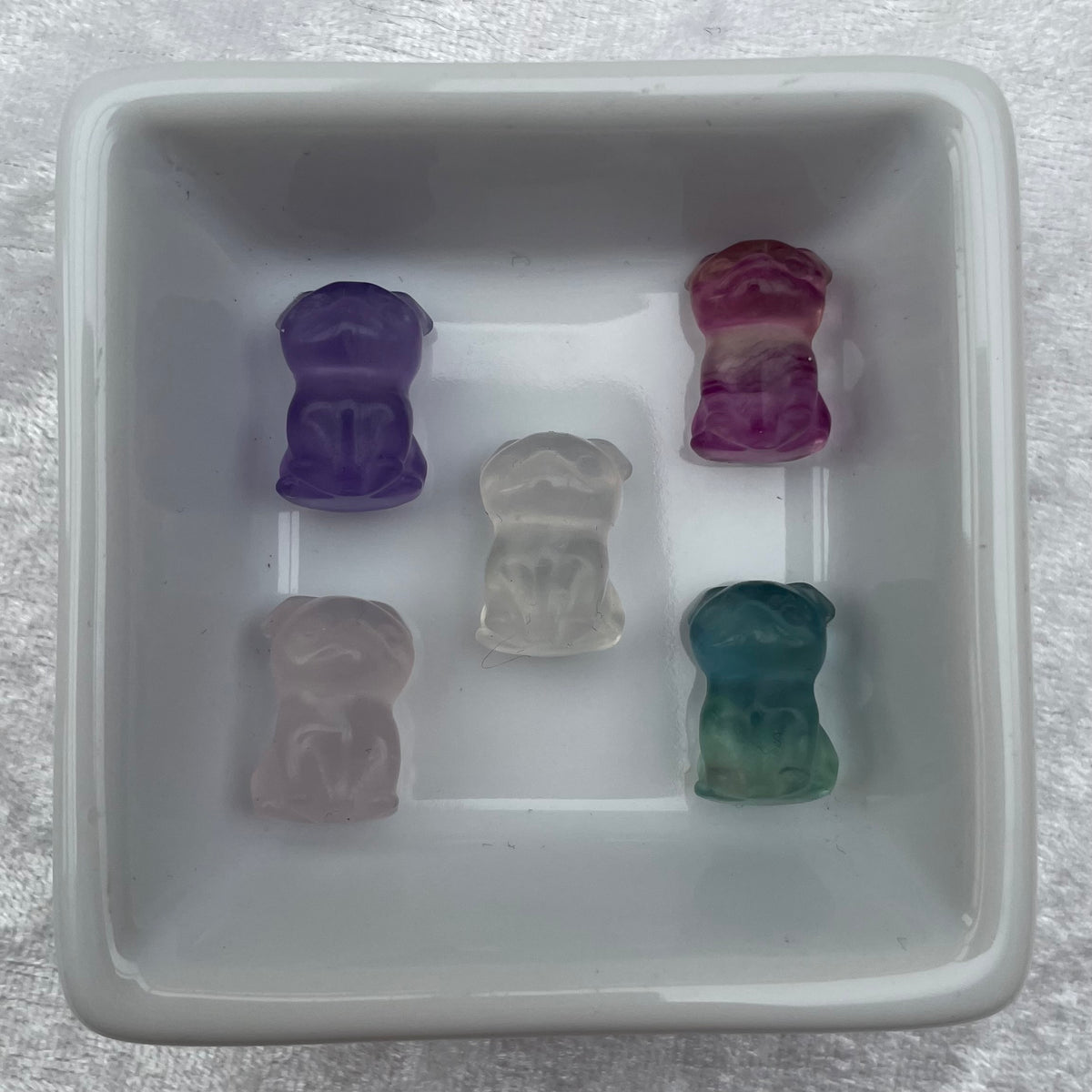 Mini Rainbow Fluorite Pug Carvings