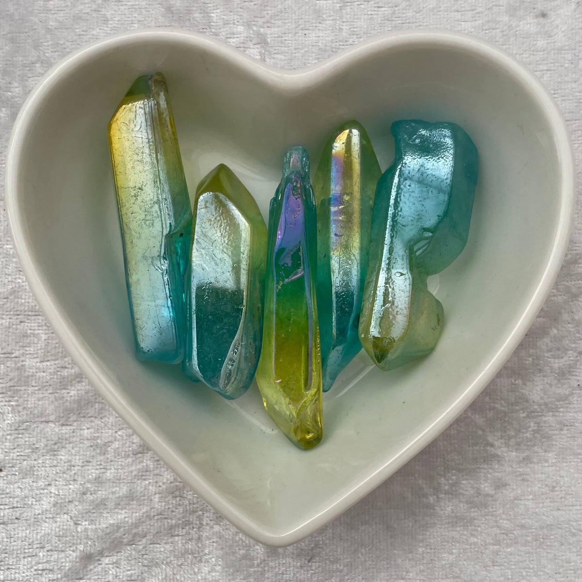 Blue and Yellow Aura Quartz Points