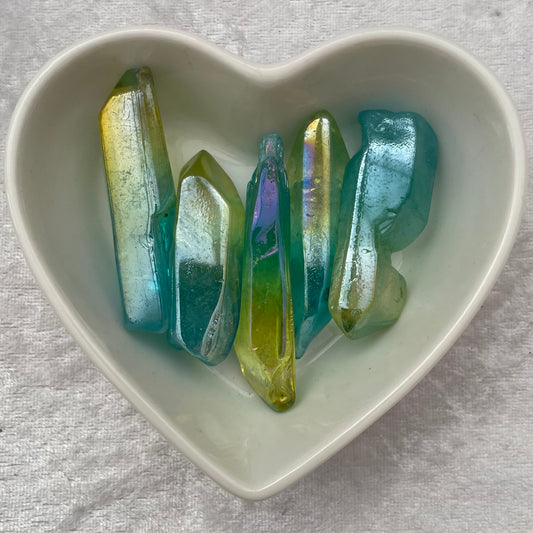 Blue and Yellow Aura Quartz Points