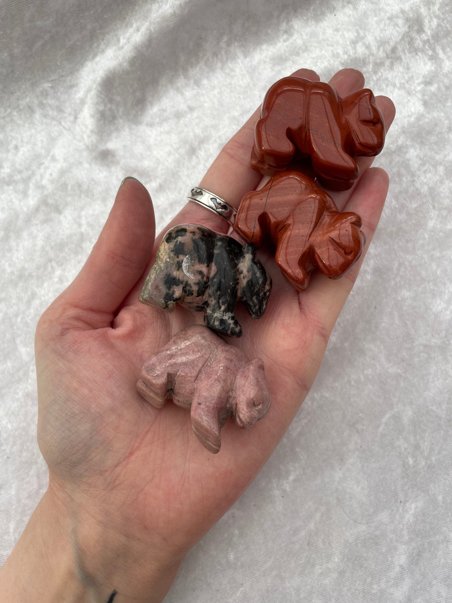 Red Jasper and Rhodonite Bear Carvings