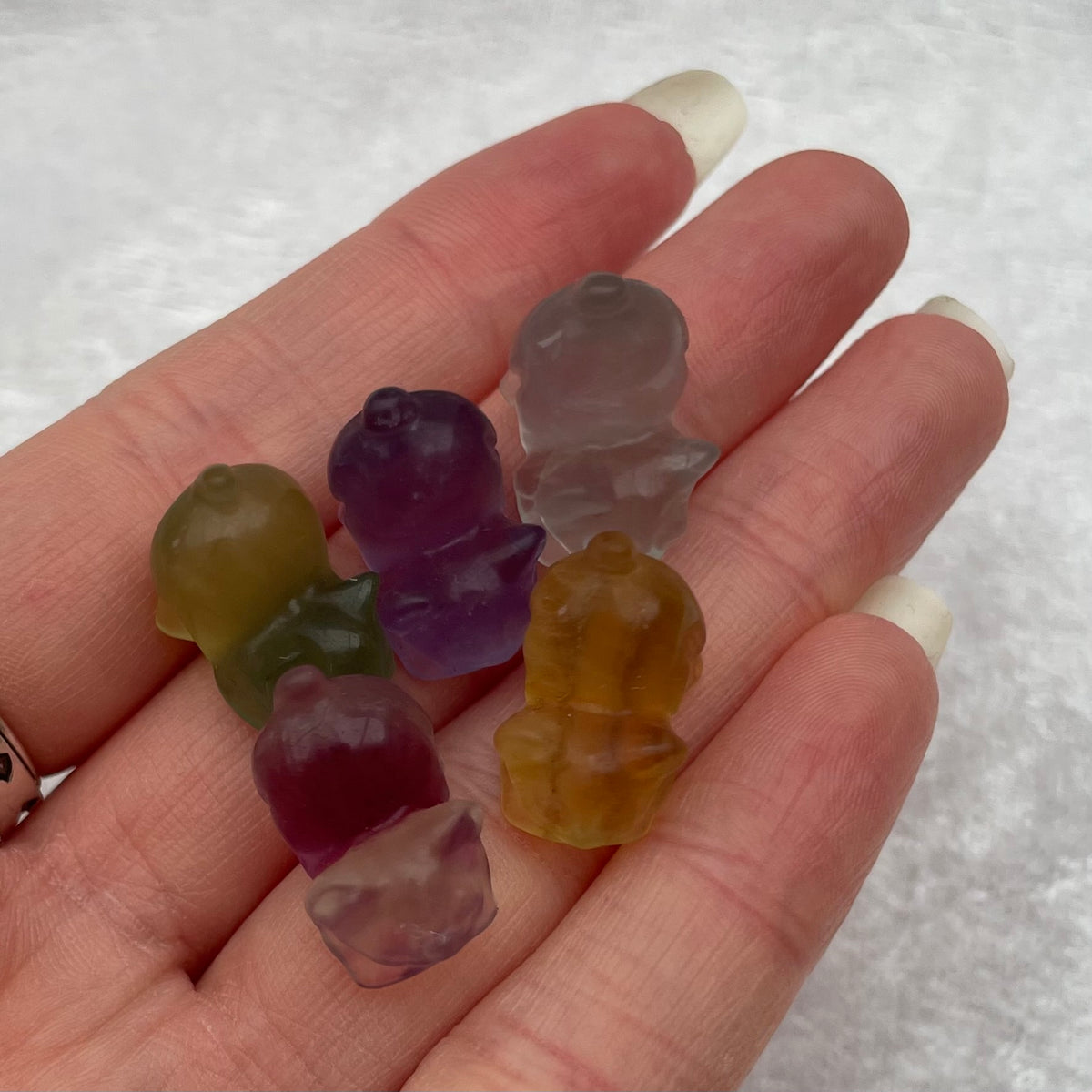 Mini Rainbow Fluorite Pouncing Cat Carvings