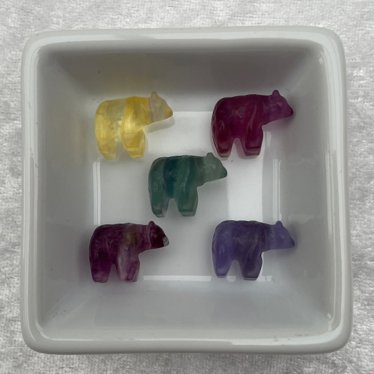 Mini Rainbow Fluorite Bear Carvings