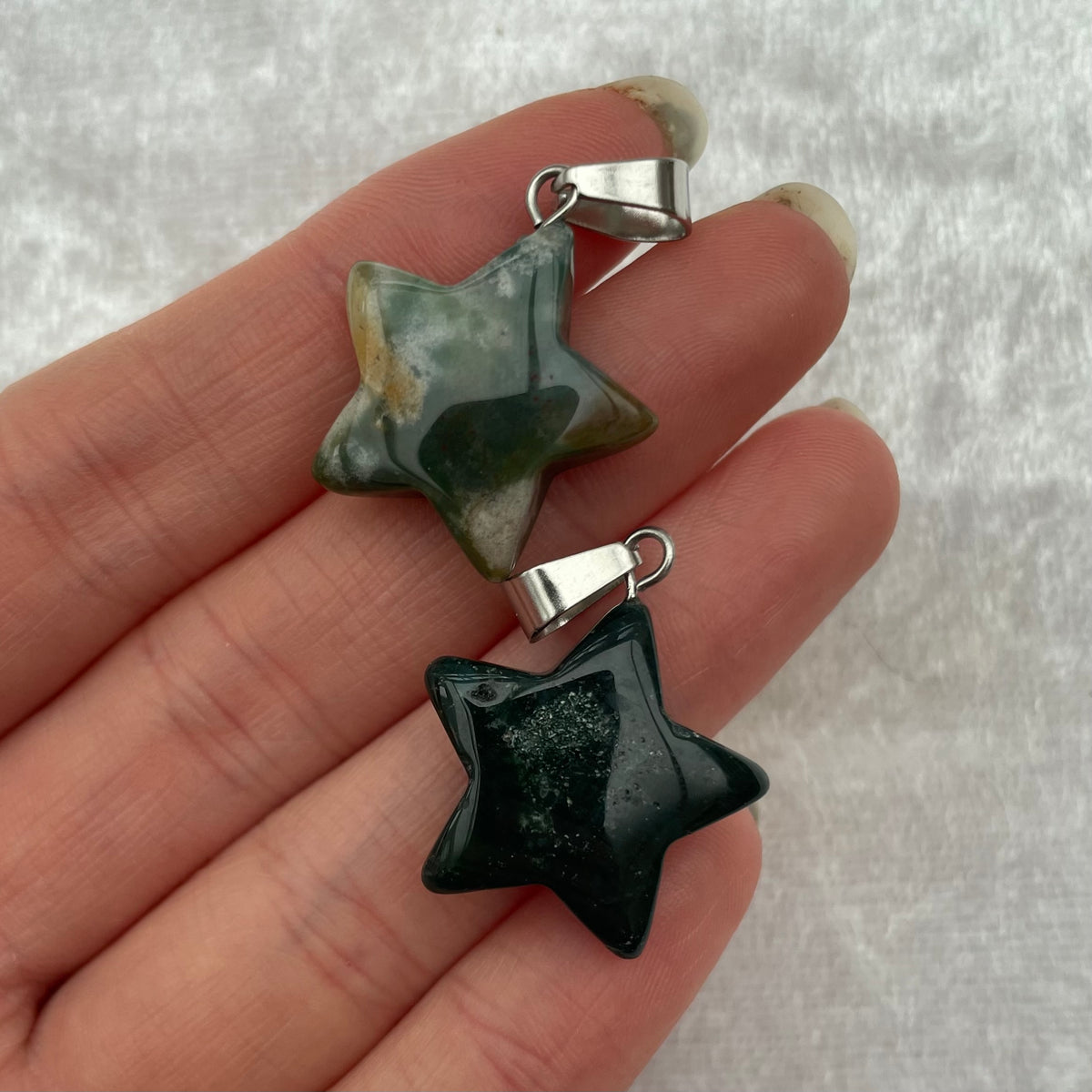 Moss Agate Star Pendants