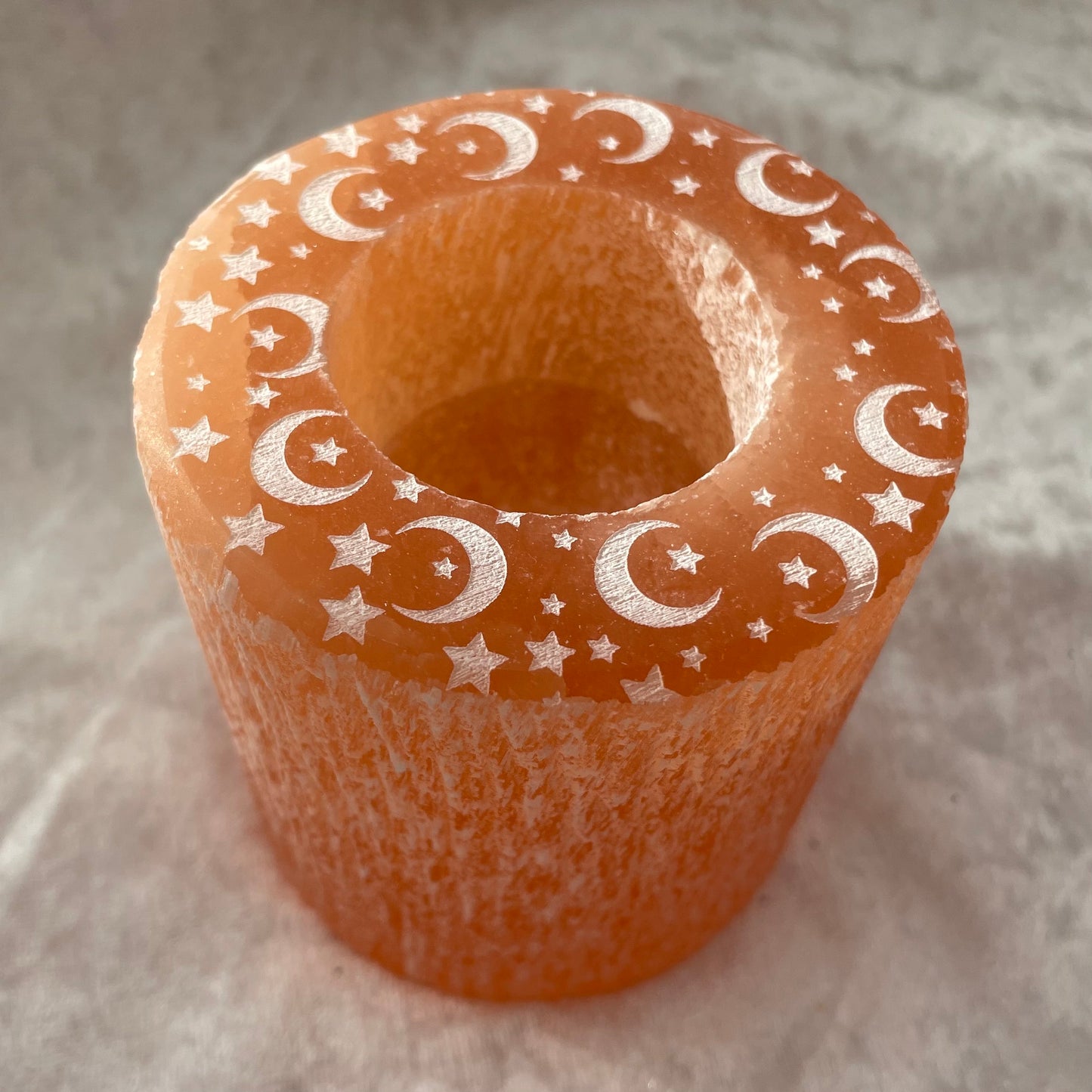 Orange Selenite moon and stars tealight candle holder