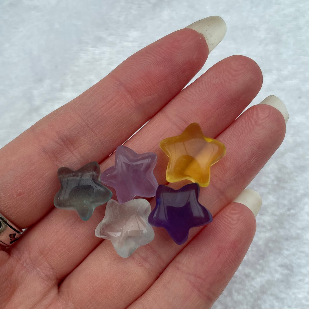 Mini Rainbow Fluorite Star Carvings