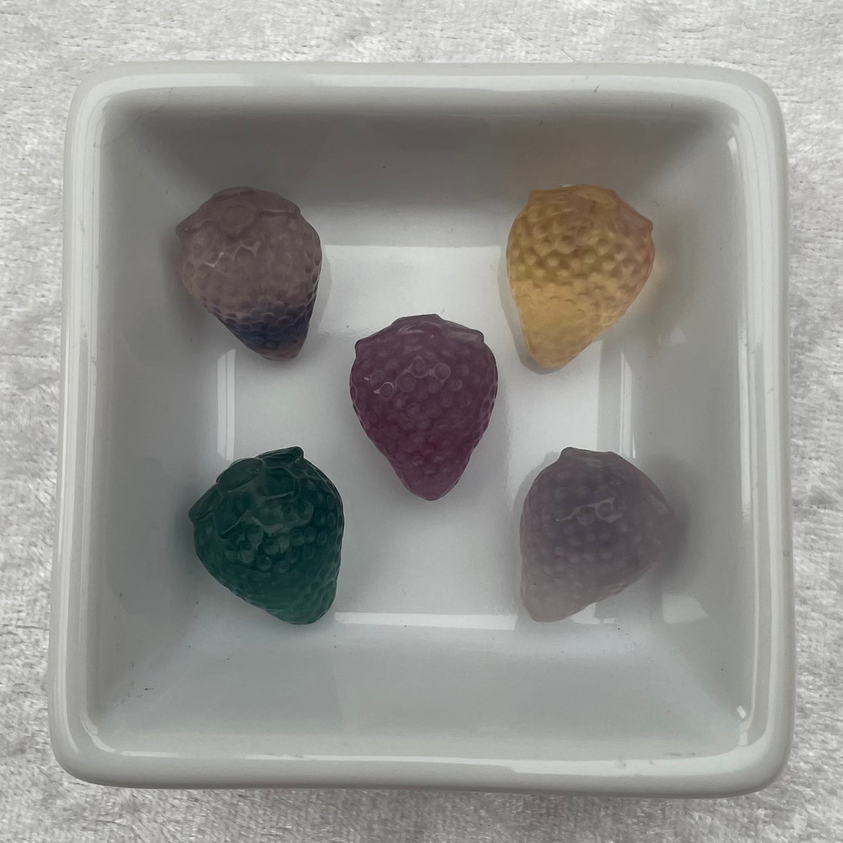 Mini Rainbow Fluorite Strawberry Carvings
