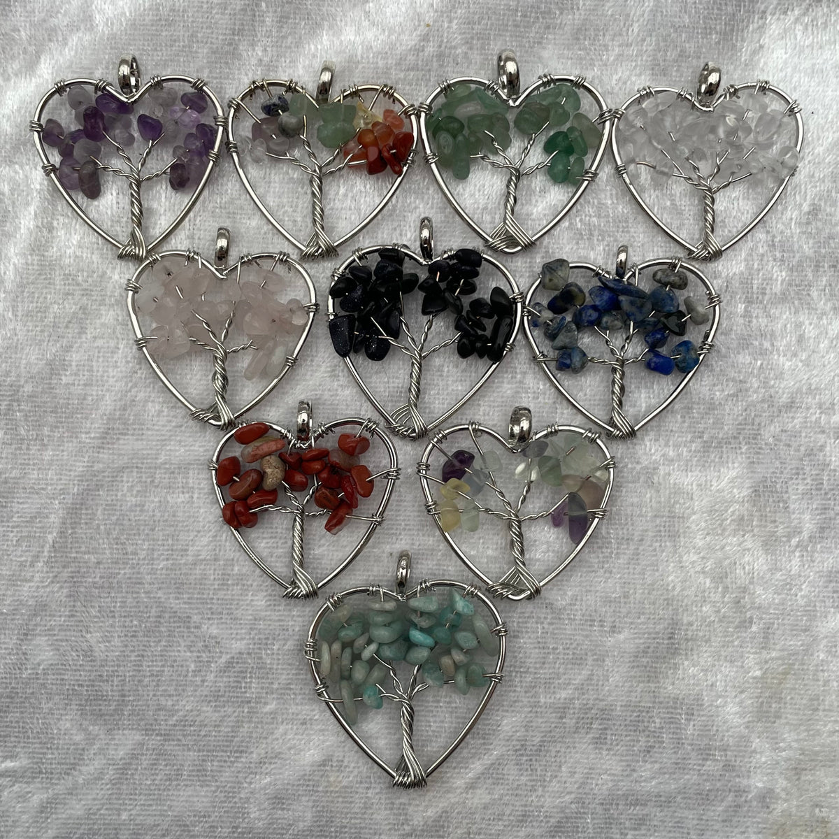 Crystal Gem Tree Heart Pendants