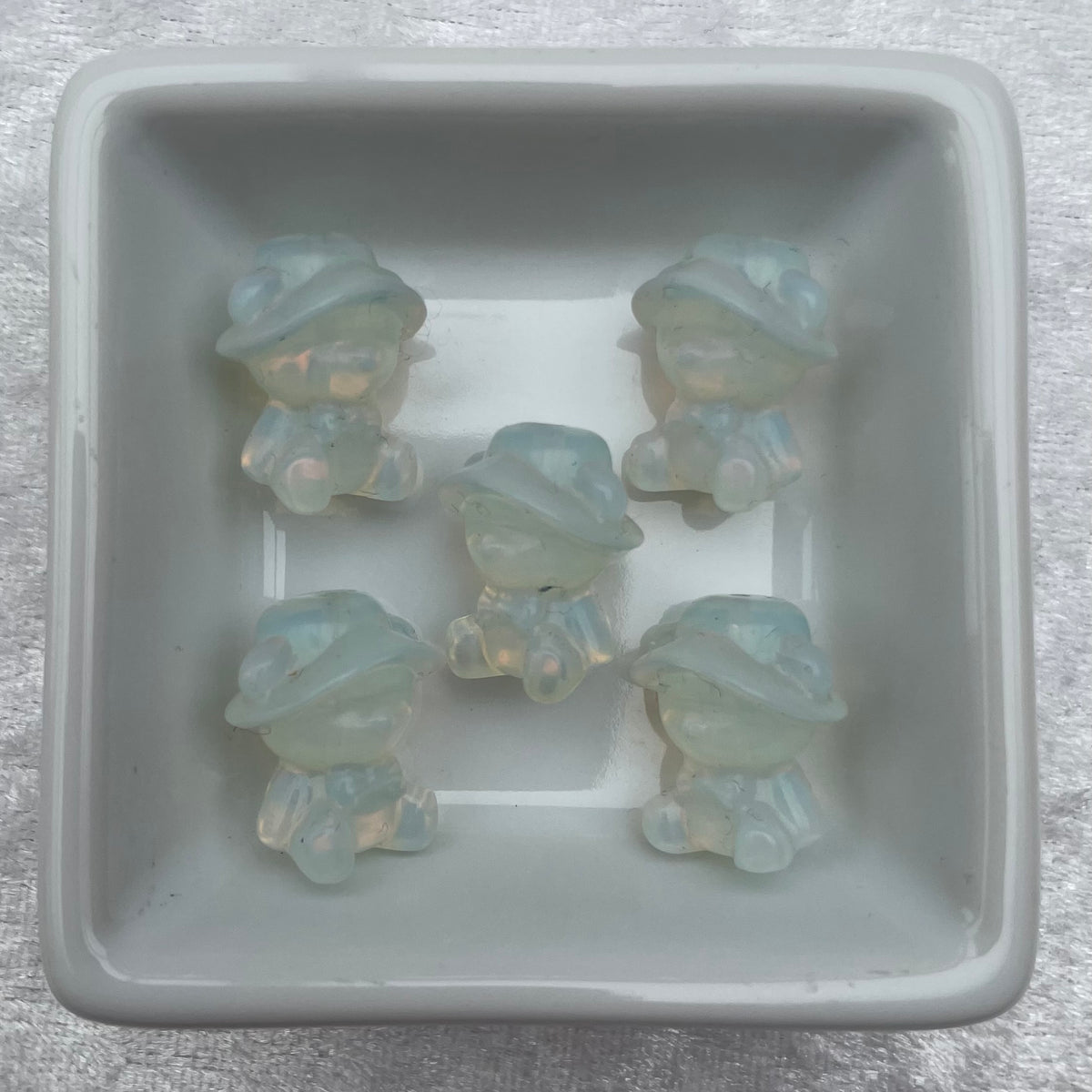 Mini Opalite Teddy Bear with Sunhat Carvings