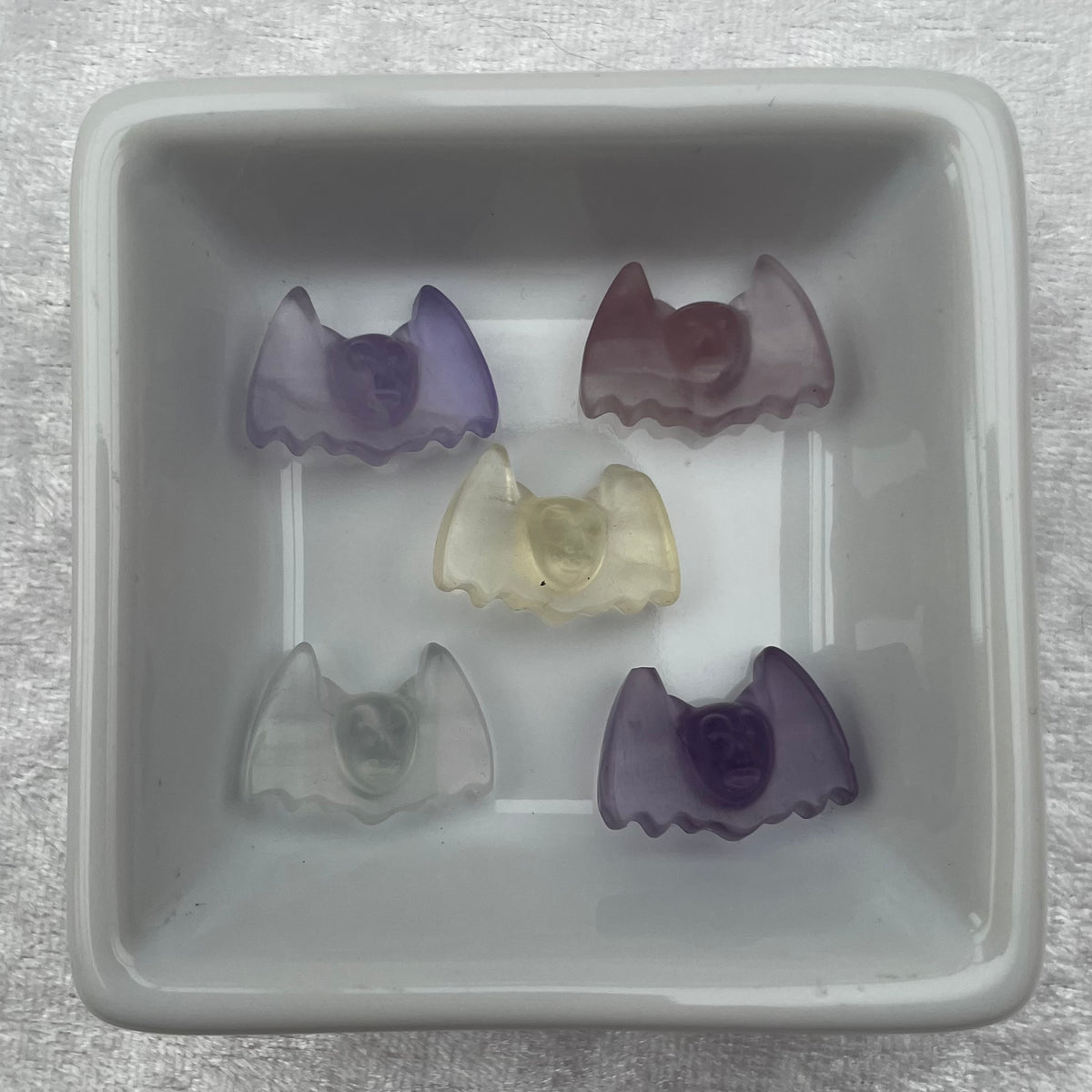 Mini Rainbow Fluorite Bat Carvings