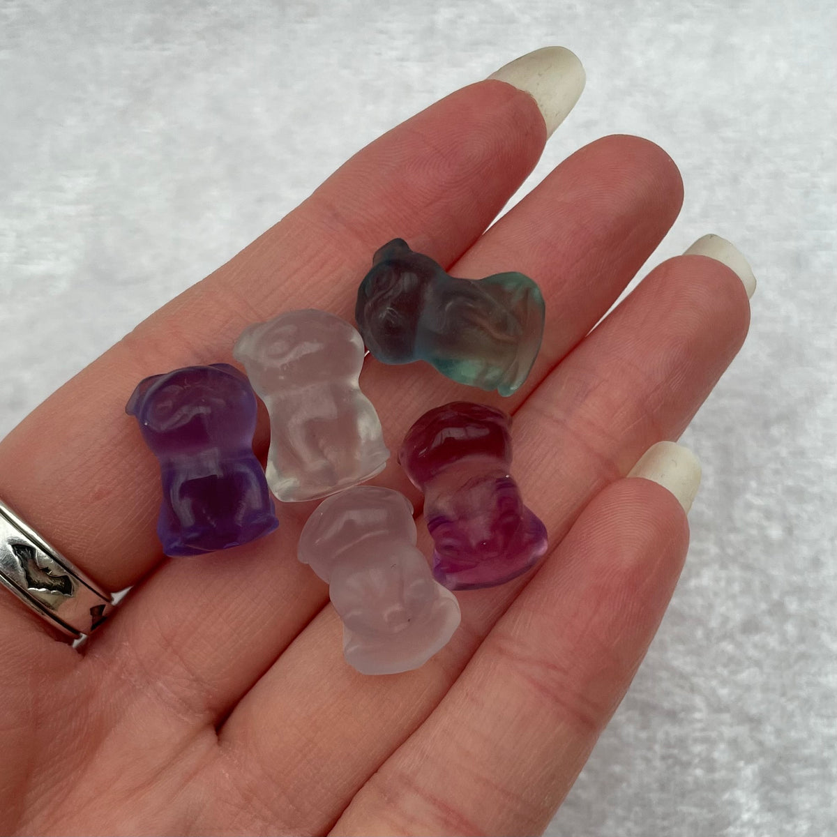 Mini Rainbow Fluorite Pug Carvings