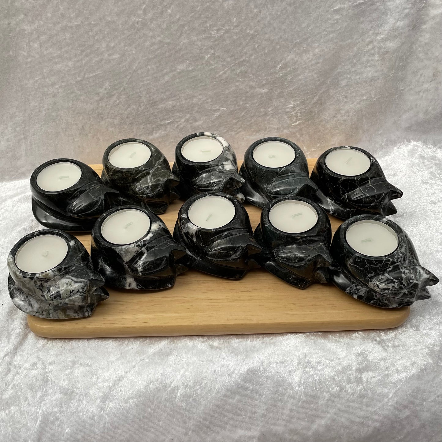 Black Marble Cat Tealight Candle Holders