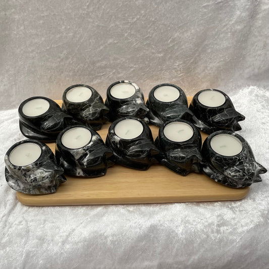 Black Marble Cat Tealight Candle Holders