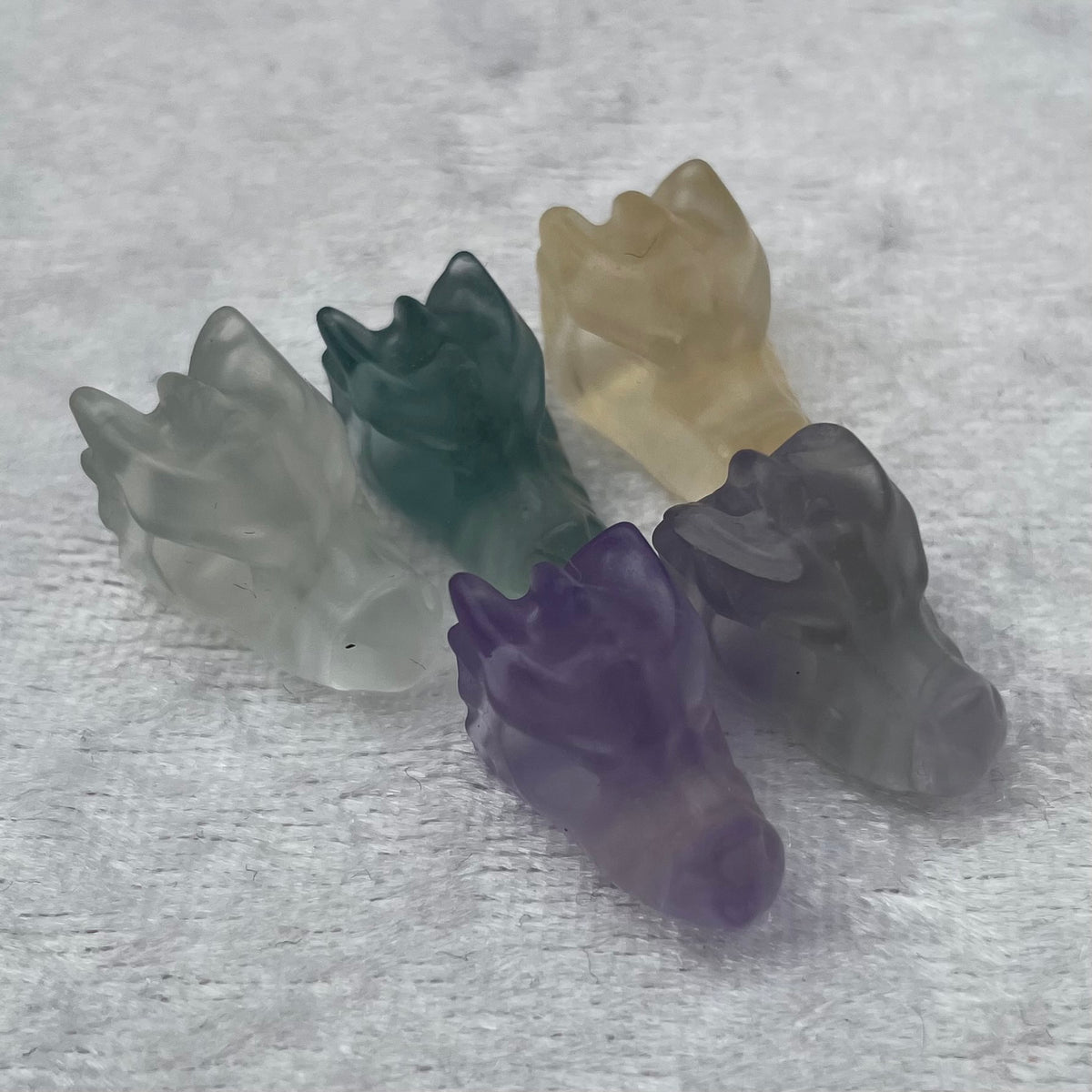 Mini Rainbow Fluorite Dragon Head Carvings