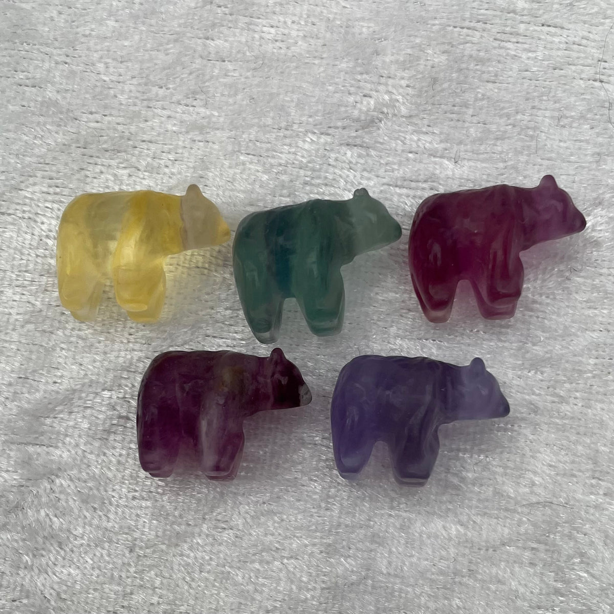 Mini Rainbow Fluorite Bear Carvings
