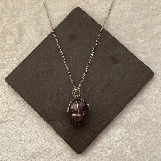 Purple Fluorite Wire Wrapped Mushroom Necklace