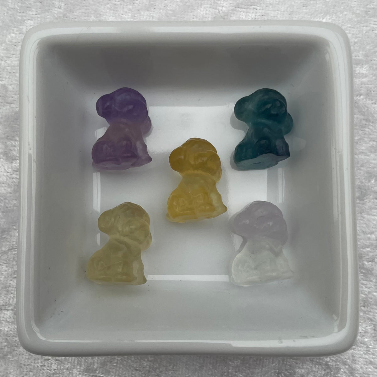 Mini Rainbow Fluorite Poodle Carvings
