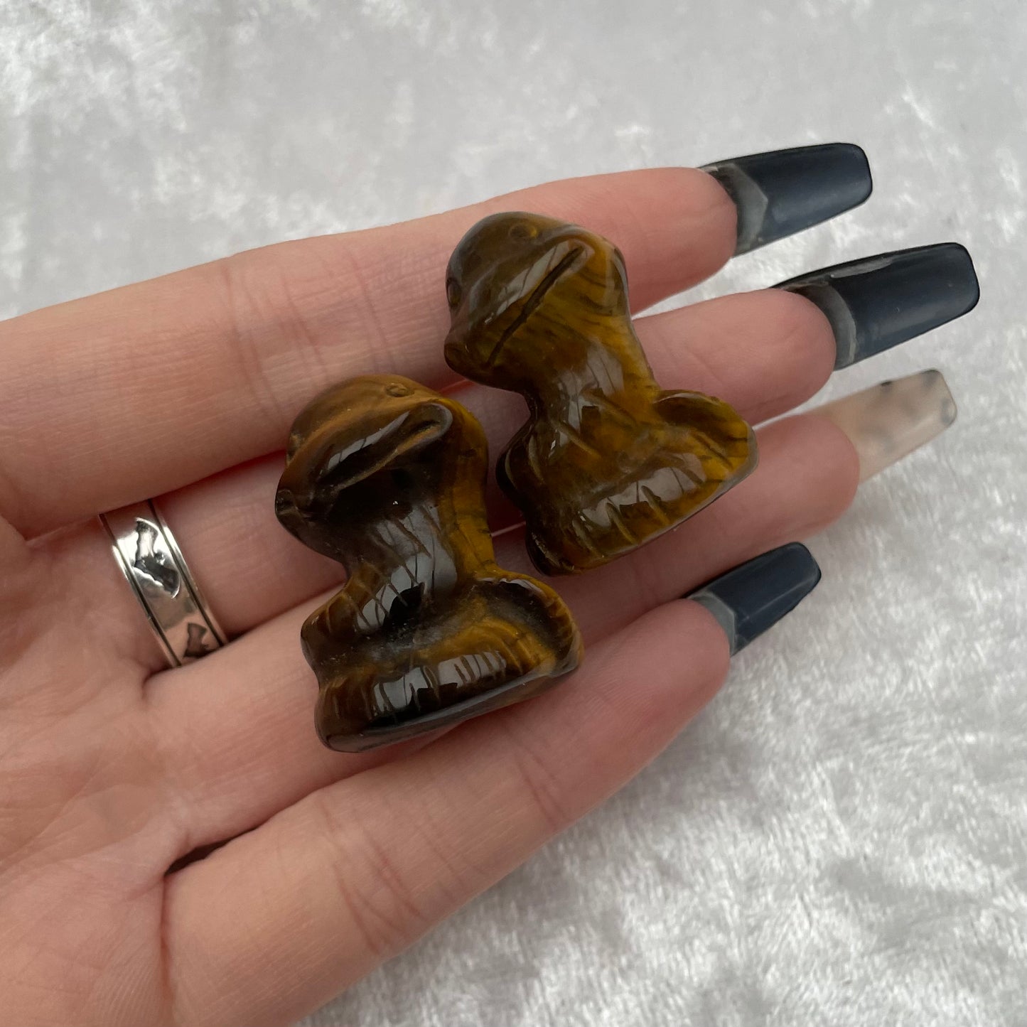 Tigers Eye Snake Carvings