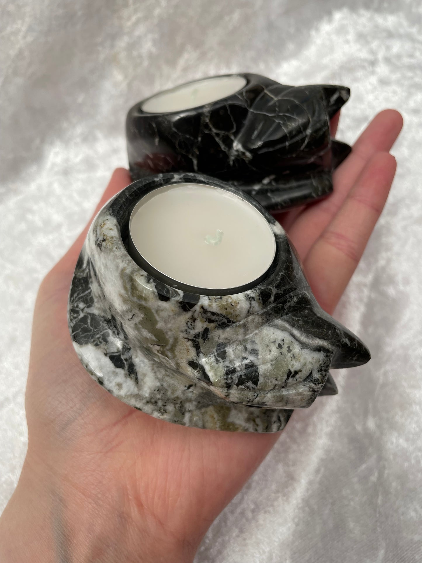 Black Marble Cat Tealight Candle Holders