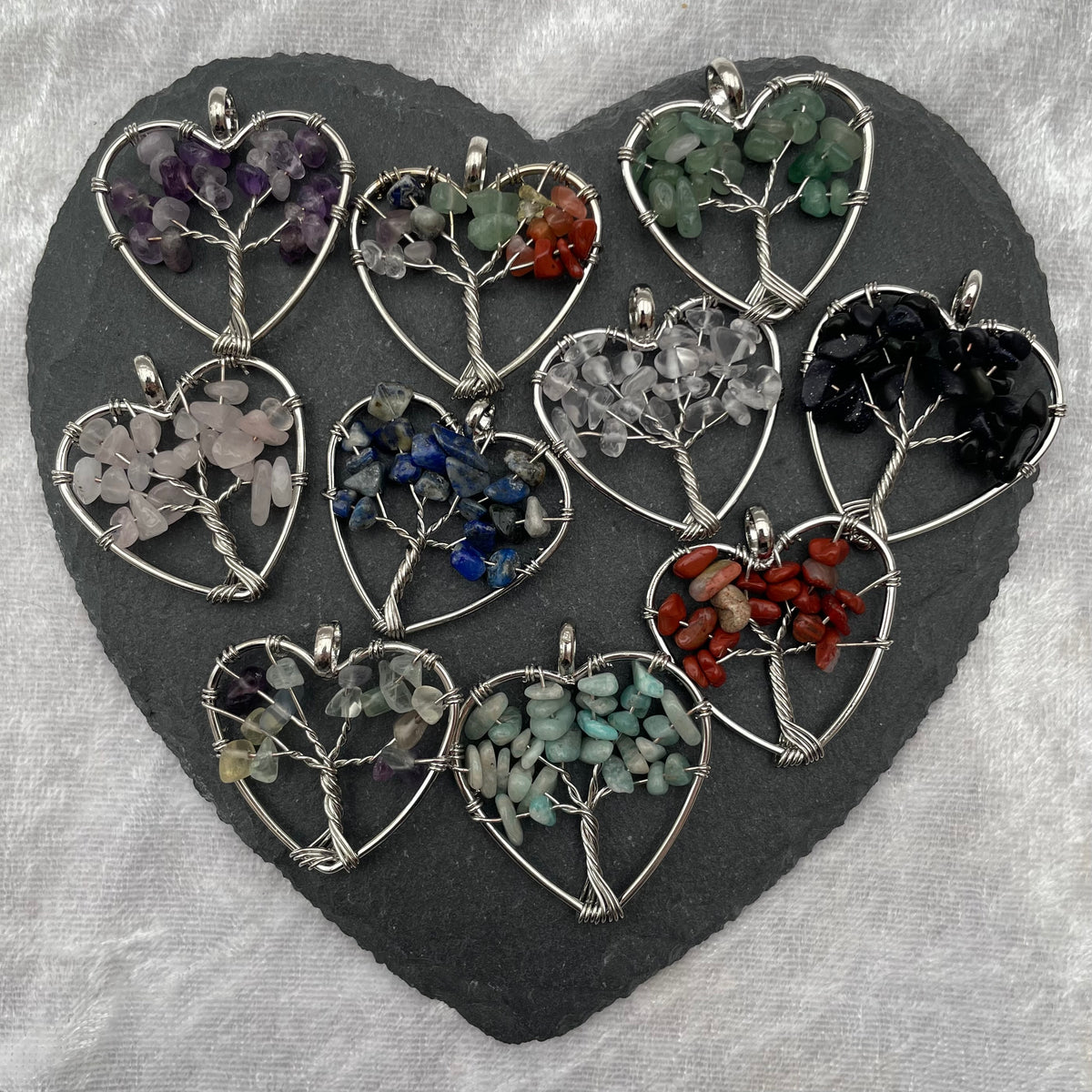Crystal Gem Tree Heart Pendants