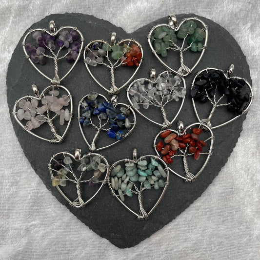 Crystal Gem Tree Heart Pendants